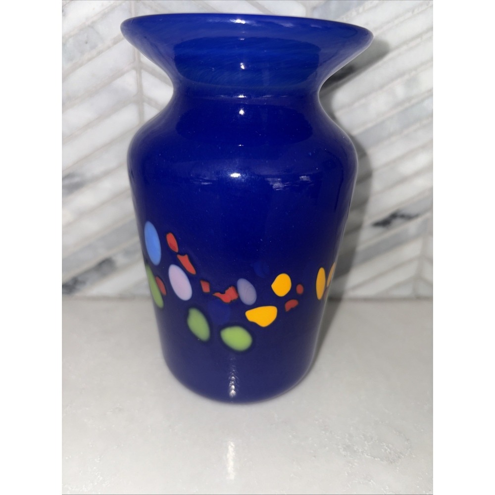 Blue Confetti Design ART GLASS VASE BY JOEL O'DORISIO‎ LOST ANGEL STUDIO 2007